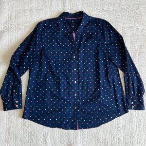 Talbots cotton button-down blouse, polka dot, XL